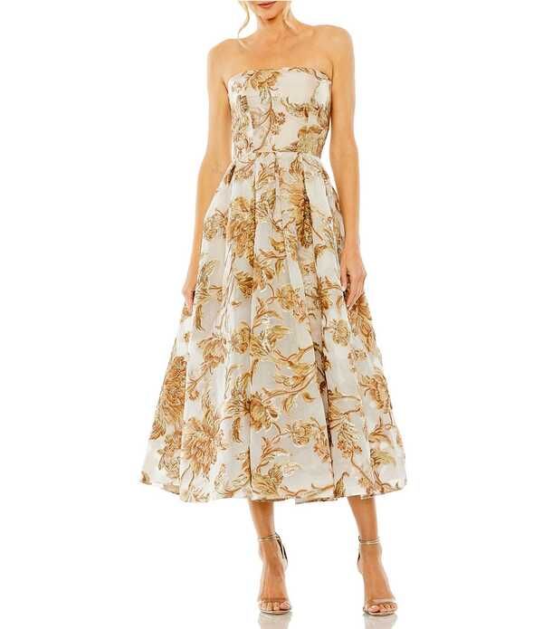 マックダガル レディース トップス ワンピース プチ ミディ ストラップレス Mac Duggal Petite Strapless Brocade Midi Dress With Pockets B