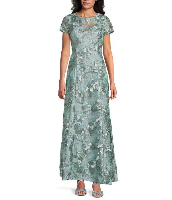 アレックスイブニングス レディース トップス ワンピース A ライン レース Alex Evenings Lace Scoop Neck Short Sleeve ALine Gown Ice Sag