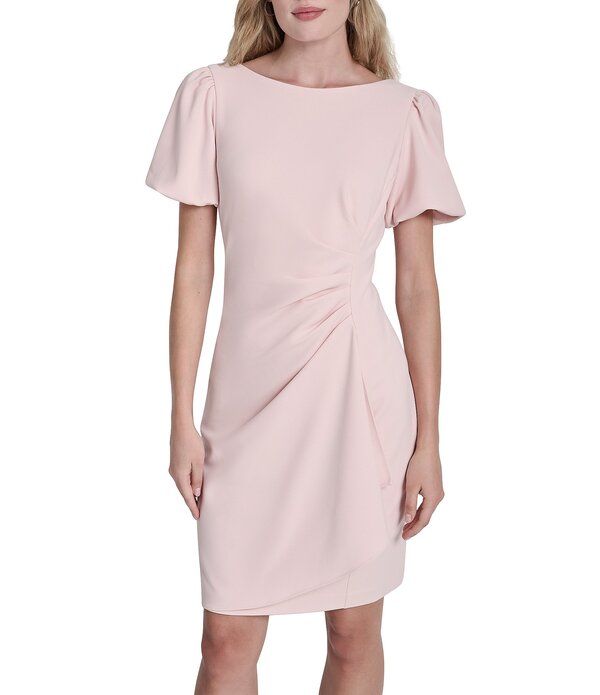 ダナキャラン レディース トップス ワンピース クレープ ギャザー スキューバ DKNY by Donna Karan Scuba Crepe Short Bubble Sleeve Ruched F