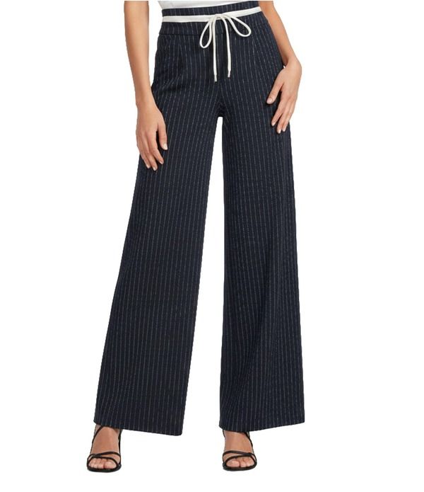 スカイズアブルー レディース ボトムス カジュアルパンツ ワイドレッグ Skies Are Blue Pinstripe Double Waist Wide Leg Coordinating Trou