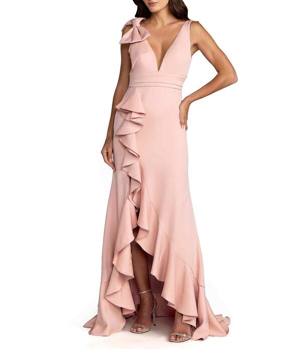 マックダガル レディース トップス ワンピース Vネックレープ ノースリーブ Mac Duggal Crepe VNeck Sleeveless Bow Detail Sheath Gown Blus