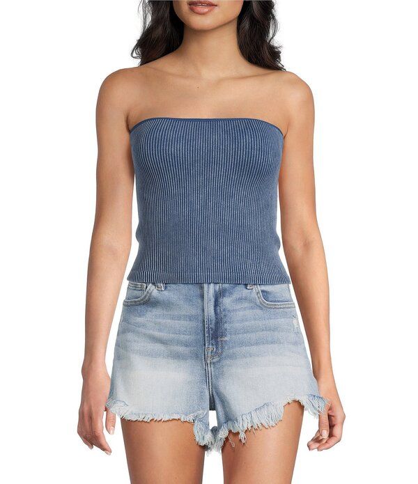 モアモア レディース トップス シャツ ストラップレス クロップド Moa Straight Neck Strapless Cropped Tube Top Dejavu Blue ブルー