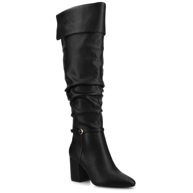 ジャーニー レディース シューズ ブーツ・レインブーツ ヒール Journee Floretta Womens Almond Toe Stacked Heel OvertheKnee Boots Bl