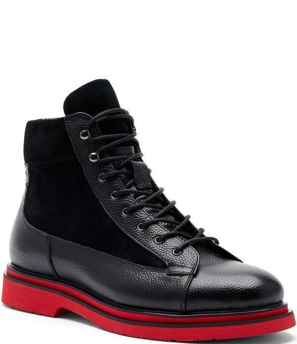 マークノーラン メンズ シューズ ブーツ・レインブーツ スエード レザー Marc Nolan Mens Aiden Pebbleather and Suede Combat Boots Black