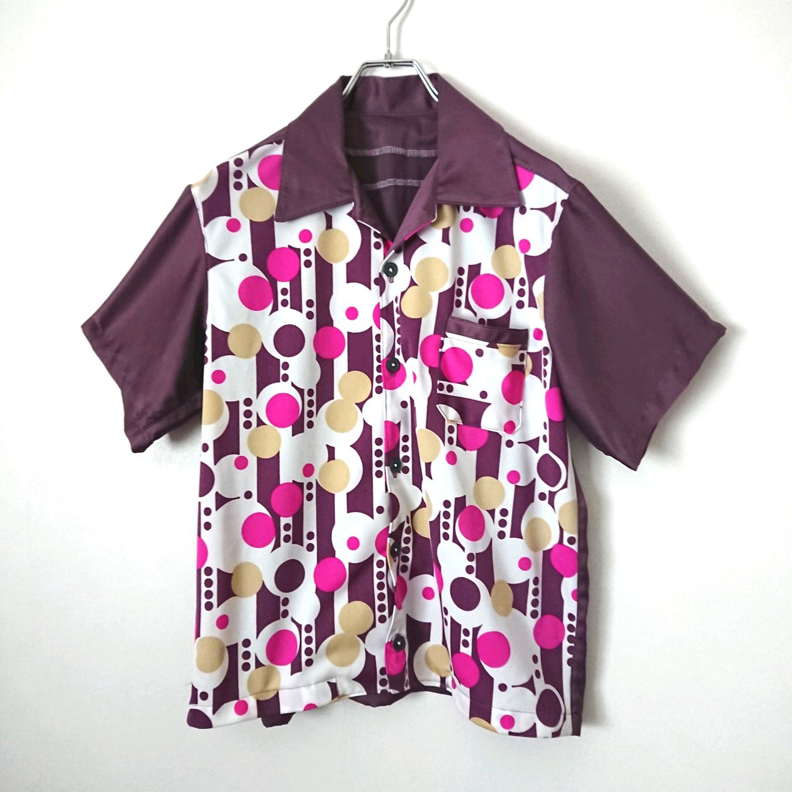 半袖 総柄 レトロ ロカシャツ Vintage シャツ オープンカラー 開襟 