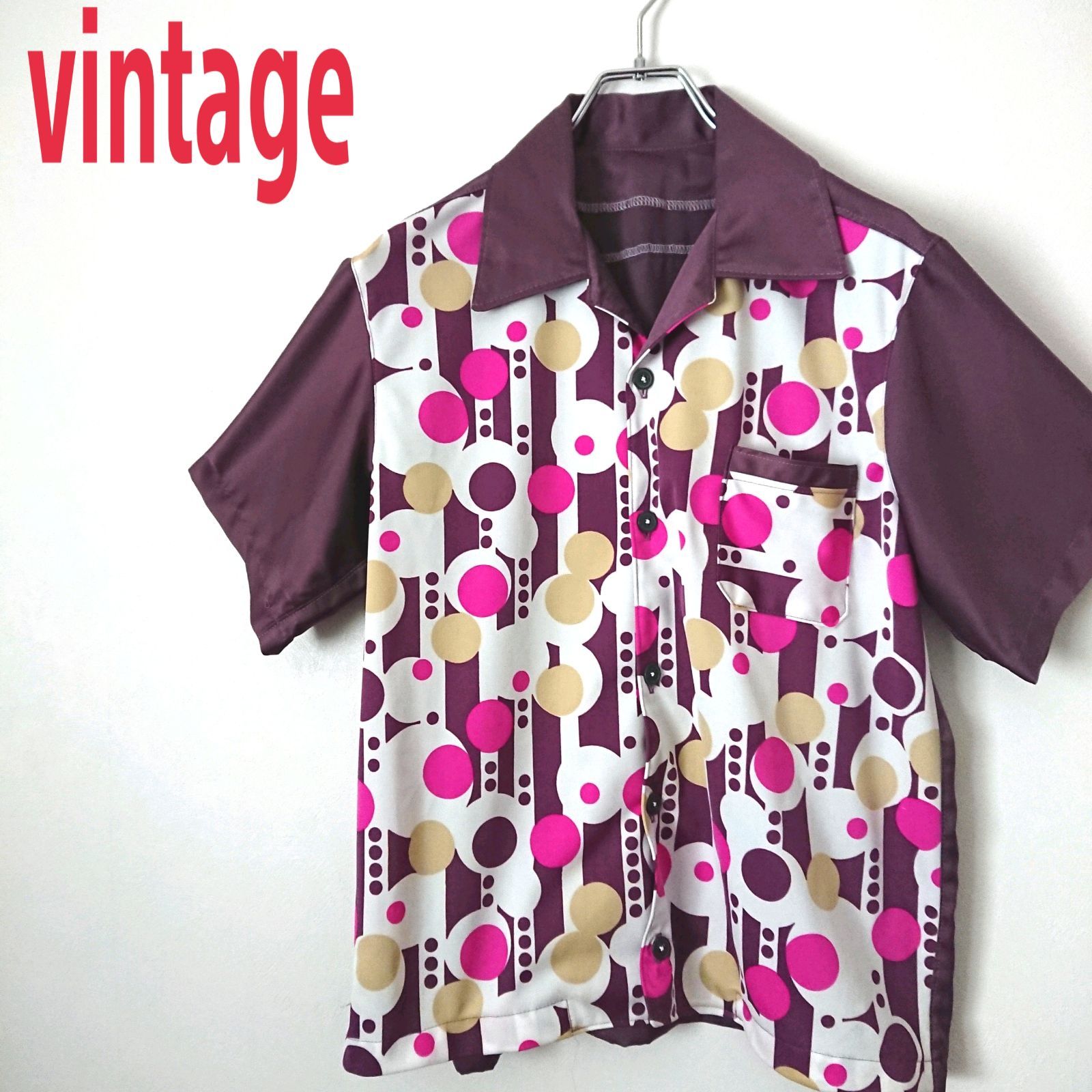 半袖 総柄 レトロ ロカシャツ Vintage シャツ オープンカラー 開襟 