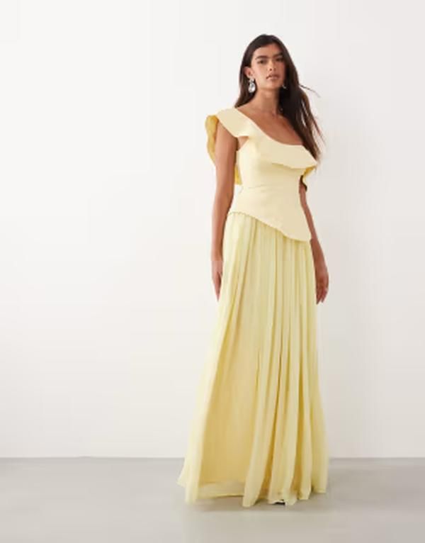 アレンジ レディース トップス ワンピースカート マキシ ARRANGE fallen shoulder structu red maxi dress with full skirt in lemon 49,080円