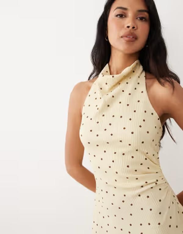 ジーナトリコ レディース トップス ワンピース ドット柄 ドット ミニ ホルター Gina Tricot halterneck mini dress in yellow polka dot Yello