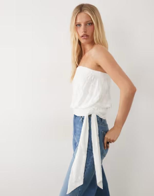 ミスセルフフリッジ レディース トップス シャツ Misselfridge burnout bandeau top with waistie WHITE ホワイト