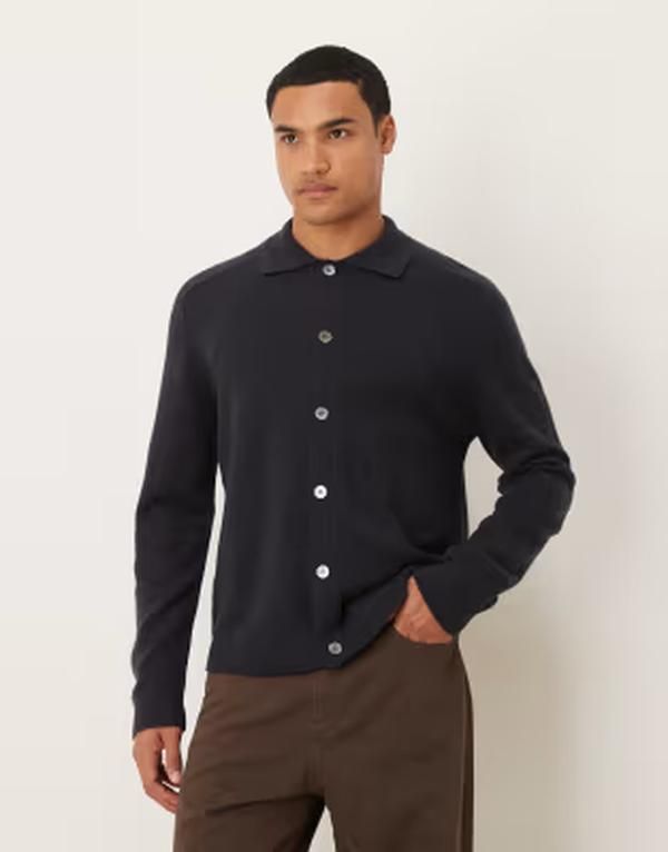 アルケット メンズ アウター ニット・セーター ポロシャツ ウール カーディガン ARKET pure wool cardigan with button front and polo collar