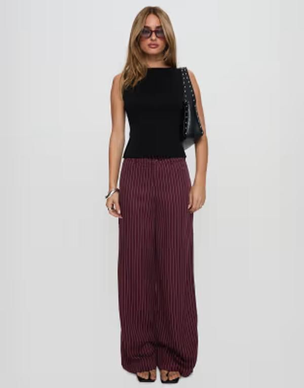 プリンセスポリー レディース ボトムス カジュアルパンツ ワイドレッグ Princess Polly Lorenne mid rise tailo red wide leg pants pinstri
