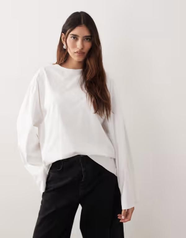 アレンジ レディース トップス Tシャツ コットン ARRANGE cotton oversized long sleeve tshirt White ホワイト