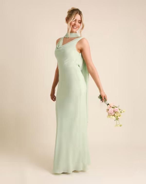 シックスストーリーズ レディース トップス ワンピース クレープ マキシ Six Stories Bridesmaid crepe plunge cowl front maxi dress in mi