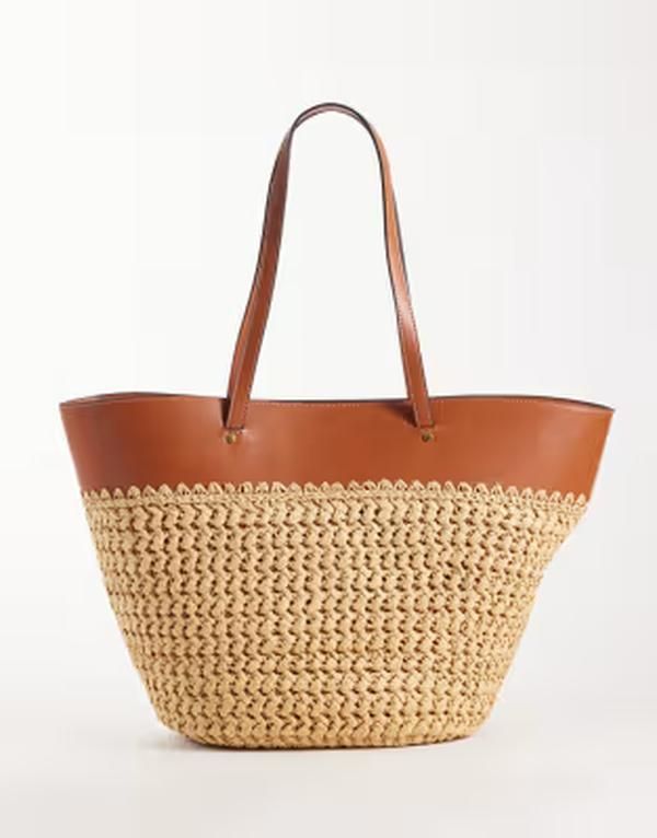 マンゴ レディース バッグ Mango large woven shoulder bag BEIGE ベージュ