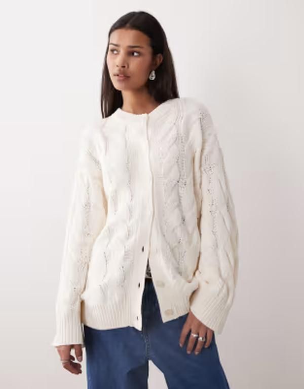 ジーナトリコ レディース アウター カーディガン コットン ニット Gina Tricot rich cotton knit cable cardigan White ホワイト