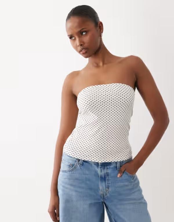 ザ・フロリック レディース トップス シャツ ドット柄 ドット コットン The Frolic exclusive cotton bandeau top in cream polka dot Crea