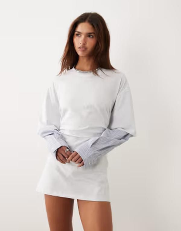 ライオネス レディース トップス ワンピース ミニ オーバーレイ Tシャツ Lioness exclusive 2 in 1 oversized Tshirt overlay and striped