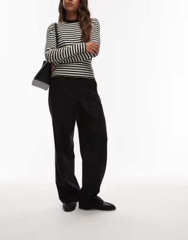 アルケット レディース ボトムス カジュアルパンツ ストレート ウール ARKET wool mix flannel straight leg pants with elastic waist Bla