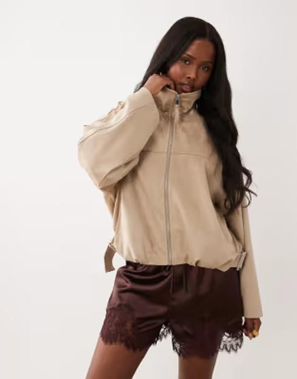 ジーナトリコ レディース アウター コート ハイネック スエード ジャケット Gina Tricot faux suede high neck jacket Beige ベージュ