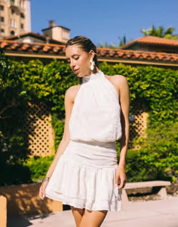 ジーナトリコ レディース トップス ワンピース 背中開き ミニ 刺繍 Gina Tricot embroide red mini backless dress in offwhite off whit