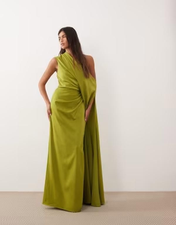 アレンジ レディース トップス ワンピース マキシ ARRANGExtreme fallen shoulder maxi dress in olive GREEN グリーン