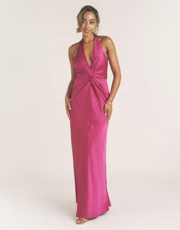 シックスストーリーズ レディース トップス ワンピース サテン マキシ Six Storiesatin plunge knot detail bias maxi dress in raspberry