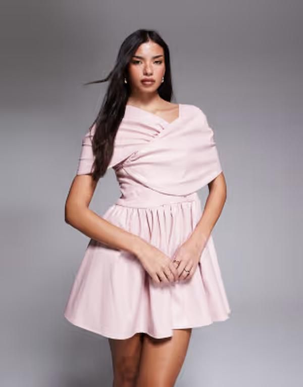 エイソス レディース トップス ワンピース レザー フェイクレザー ASOS LUXE faux leather bardot skater dress in dusky pink ピンク 16,316円