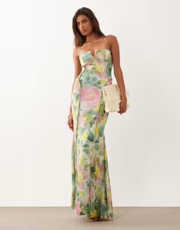 エイソス レディース トップス ワンピース フラワー柄 プリント メッシュ マキシ フラワー ASOS DESIGN mesh exposed seam sculpted cupped maxi dr