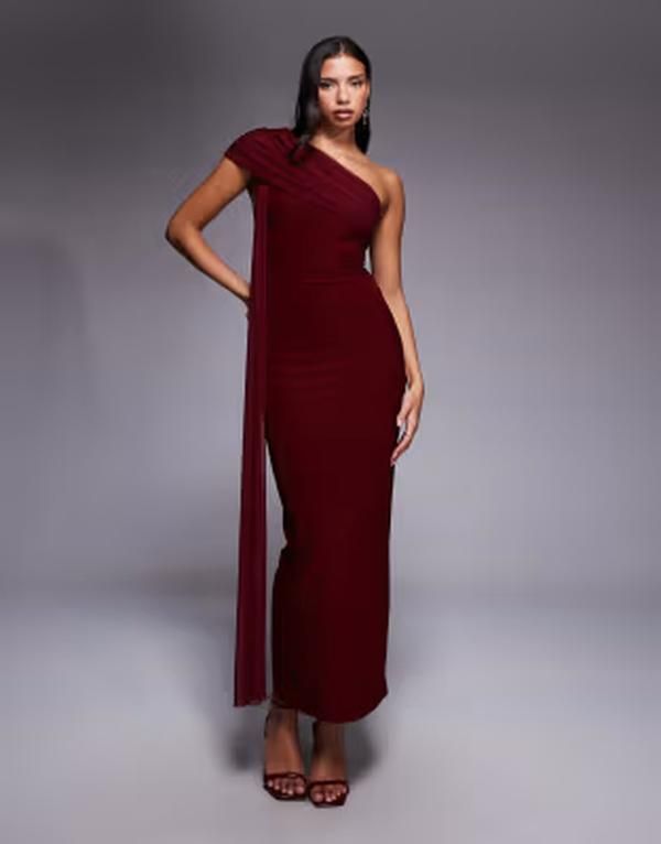 カイア レディース トップス ワンピース ドレープ メッシュ ワンショルダー マキシ Kaiia Exclusive double laye red slinky mesh oneshoulder d
