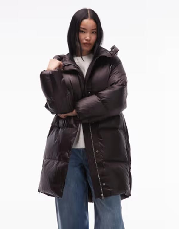 アルケット レディース アウター ジャケット・ブルゾン ダウン ARKET down longline hooded puffer jacket in dark brown ブラウン