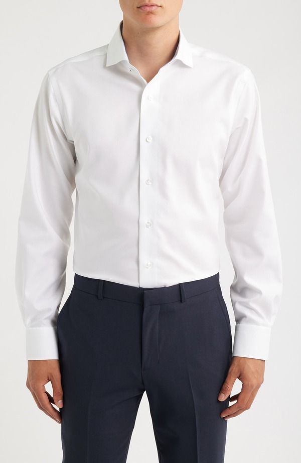 ロレンゾウオモ メンズ トップス シャツ コットン Lorenzo Uomo Trim Fit Solid Whitextu red Cotton Dresshirt White ホワイト