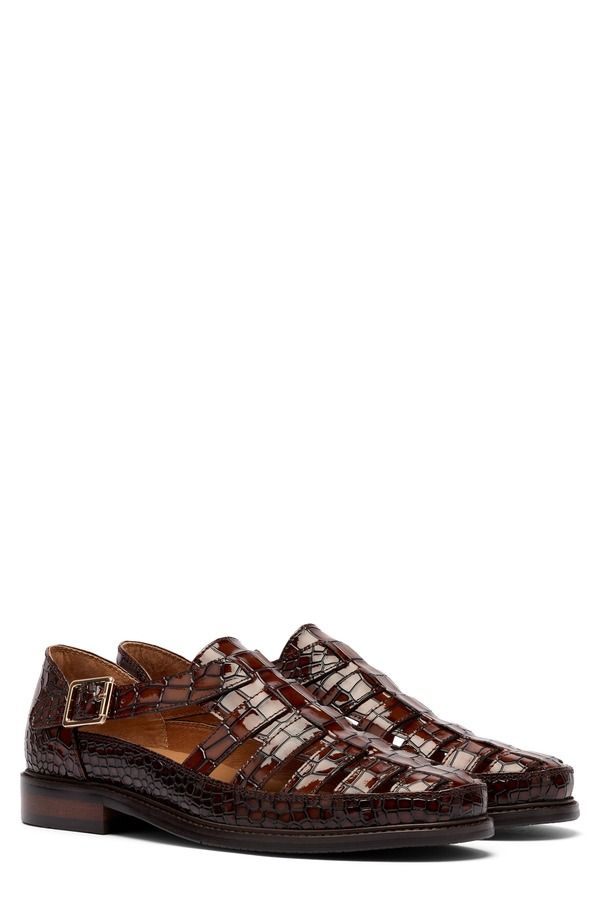 マークノーラン メンズ シューズ サンダル レザー MARC NOLAN Mariner Croc Embossed Leather Fisherman Sandal Brown Croc ブラウン