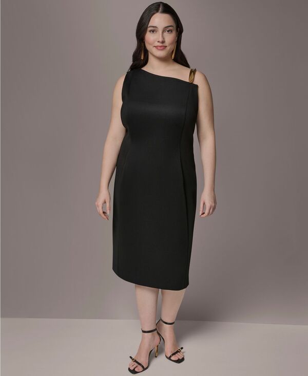 ダナ キャラン ニューヨーク レディース トップス ワンピース アシンメトリー Donna Karanew York Womens HardwareTrim Asymmetric Dress Blac