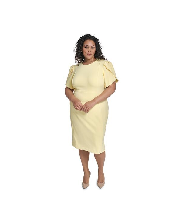 カルバンクライン レディース トップス ワンピース Calvin Klein Womens TulipSleeve Sheath Dress Lemon Ice