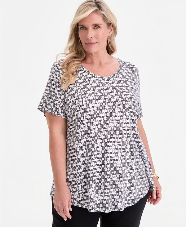ジェイエムコレクション レディース トップス シャツ プリント JM Collection Womens Printed ScoopNeck Short Sleeve Top Bright White