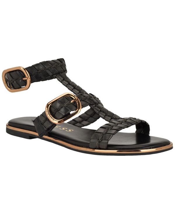 ゲス レディース シューズ サンダル GUESS Womens Lylnet Woven Gladiator Flat Sandals Black ブラック