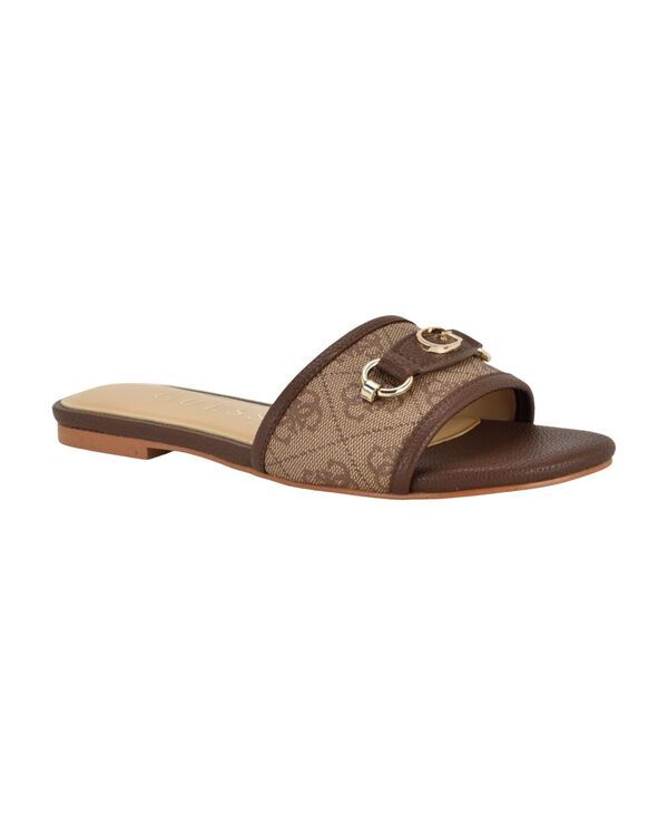 ゲス レディース シューズ スリッポン・ローファー サンダル GUESS Womens Hammin G Hardware SlipOn Flat Sandals Medium Brown Logo