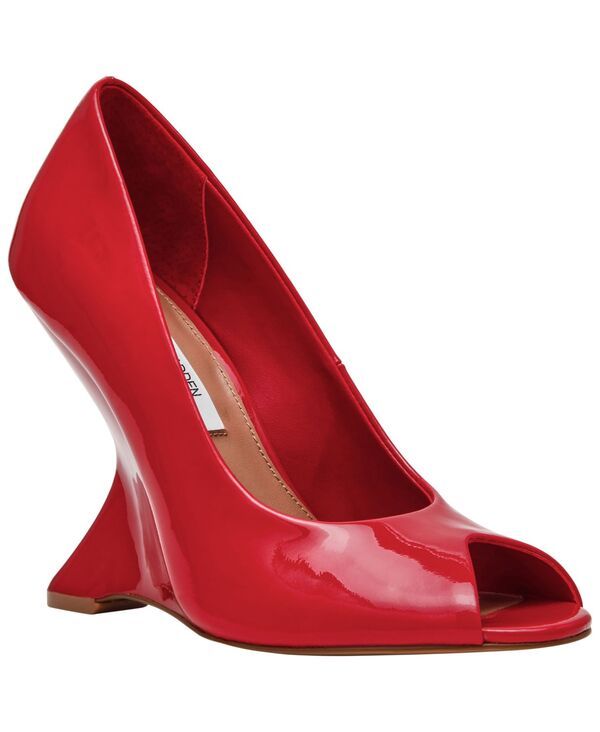 スティーブ マデン レディース シューズ パンプス Steve Madden Womens Palmetto High Peep Sculpted Wedge Pumps Red Patent レッド