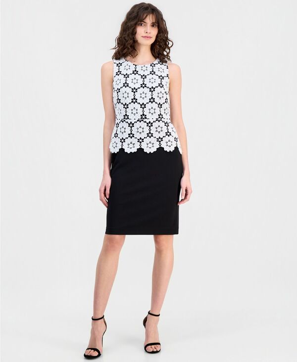 アンクライン レディース トップス ワンピース ノースリーブ レース Anne Klein Womens Lace Sleevelessheath Dress White DoveBlack ホワイト