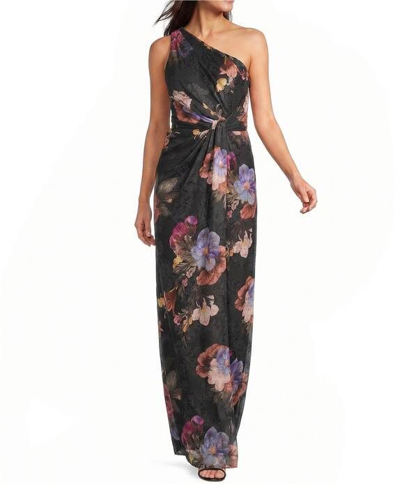 アドリアナ パペル レディース トップス ワンピース シフォン フラワー柄 プリント フラワー Adrianna Papell One Shoulder Floral Print Chiffon Lo