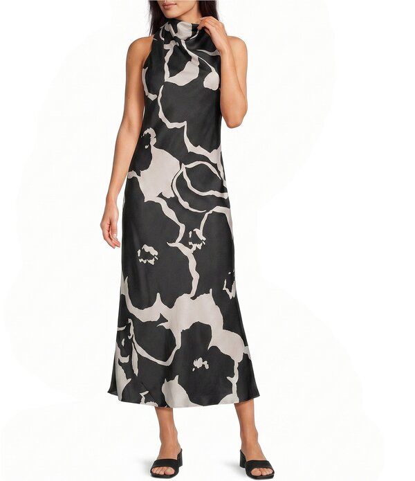 アレックスマリー レディース トップス ワンピース モックネック フラワー柄 プチ サテン ノースリーブ フラワー Alex Marie Petite Sonja Floral Mock Neck S