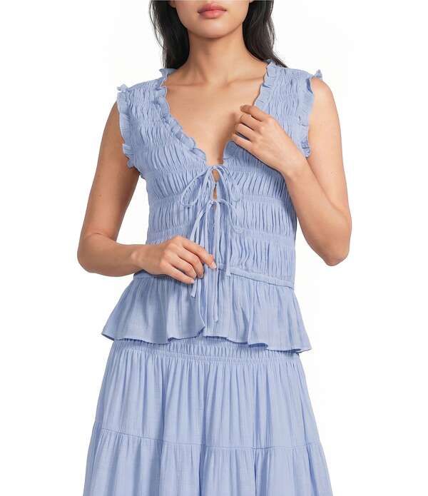 ルーシーパリ レディース トップス シャツ Vネック ノースリーブ シャーリング Lucy Paris Livia Smocked VNeck Sleeveless Coordinating Top