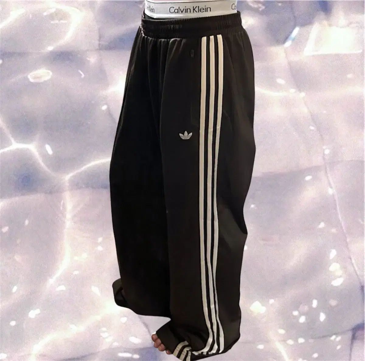 adidas 必須アイテム チョコ DARK ブラウン ベージュ 3本線 ワイド トレーナー パンツ XL