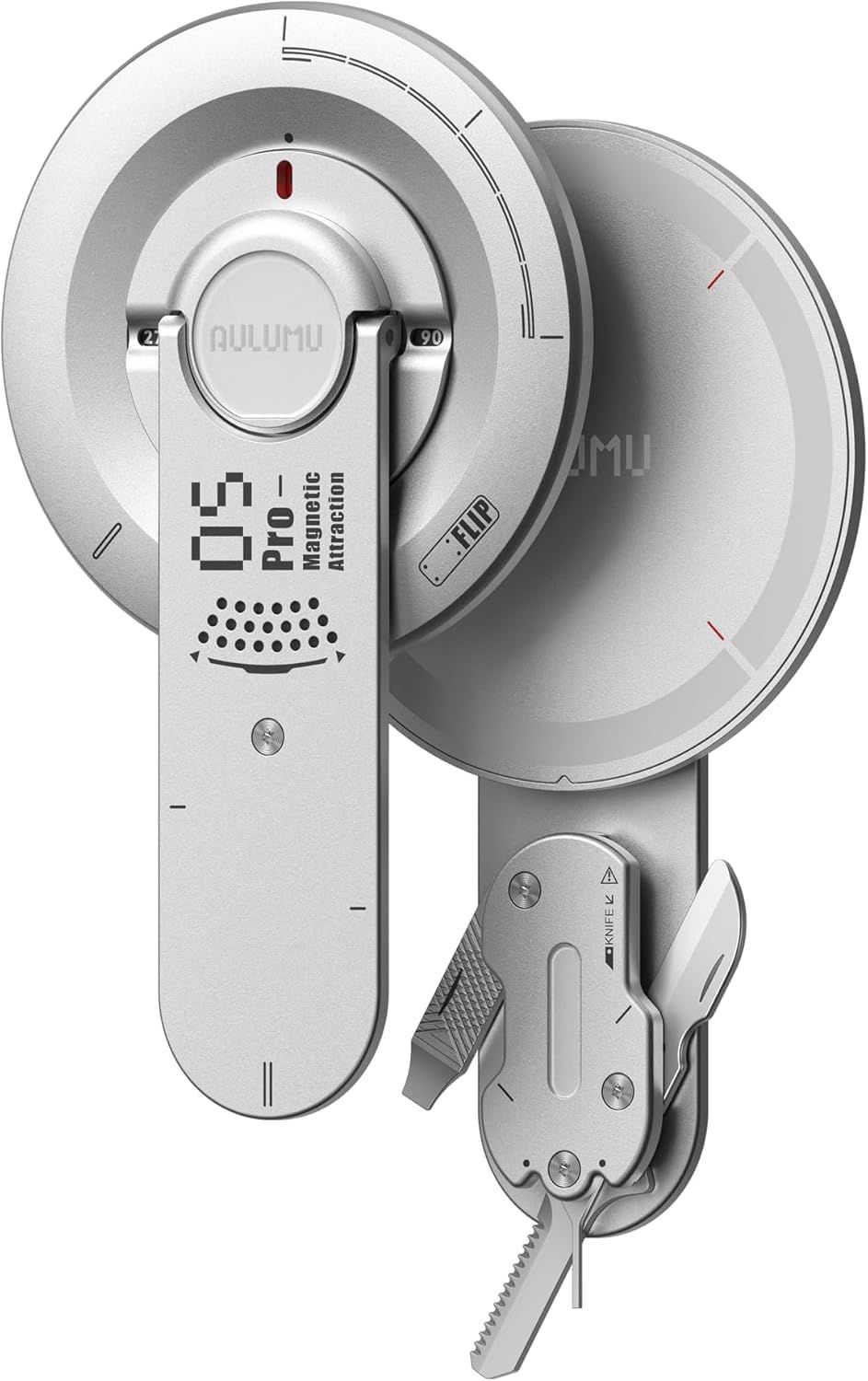Aulumu G05 Pro 多機能 MagSafe スタンド - マグネットスタンド EDCツール | 回転角度調整可能 | 超軽量・超薄型 | ドライバー/ノコギリ/スチールヤスリ/SIM取出しピン/開封カッター - シルバーｍａ
