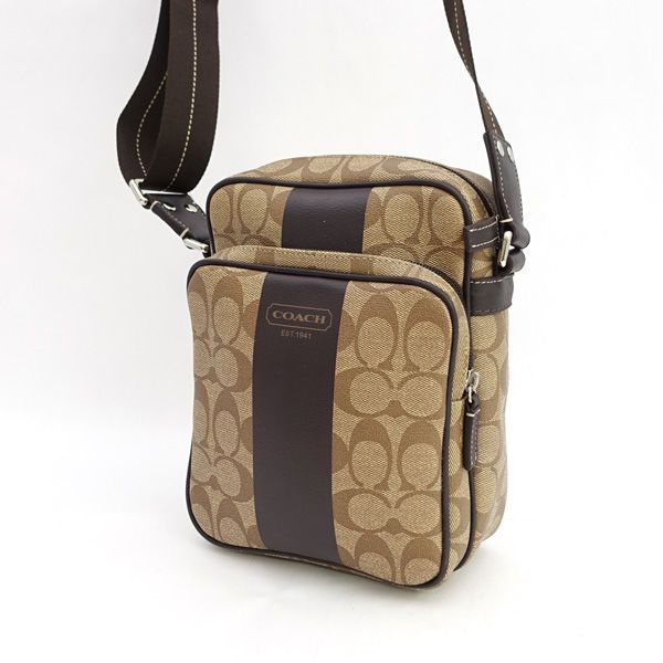 COACH / コーチ ◆シグネチャー ヘリテージストライプ ショルダーバッグ ブラウン F70589 【バッグ/バック/BAG/鞄/カバン】【中古】