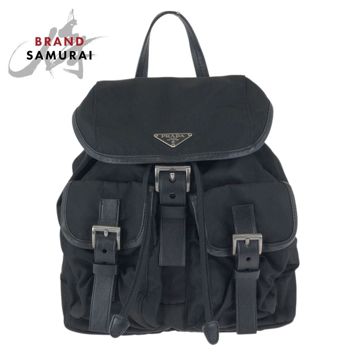 美品 PRADA プラダ テスート 三角ロゴプレート ブラック 黒 シルバー金具 ナイロン/レザー リュックサック バックパック レディース 601655【中古】