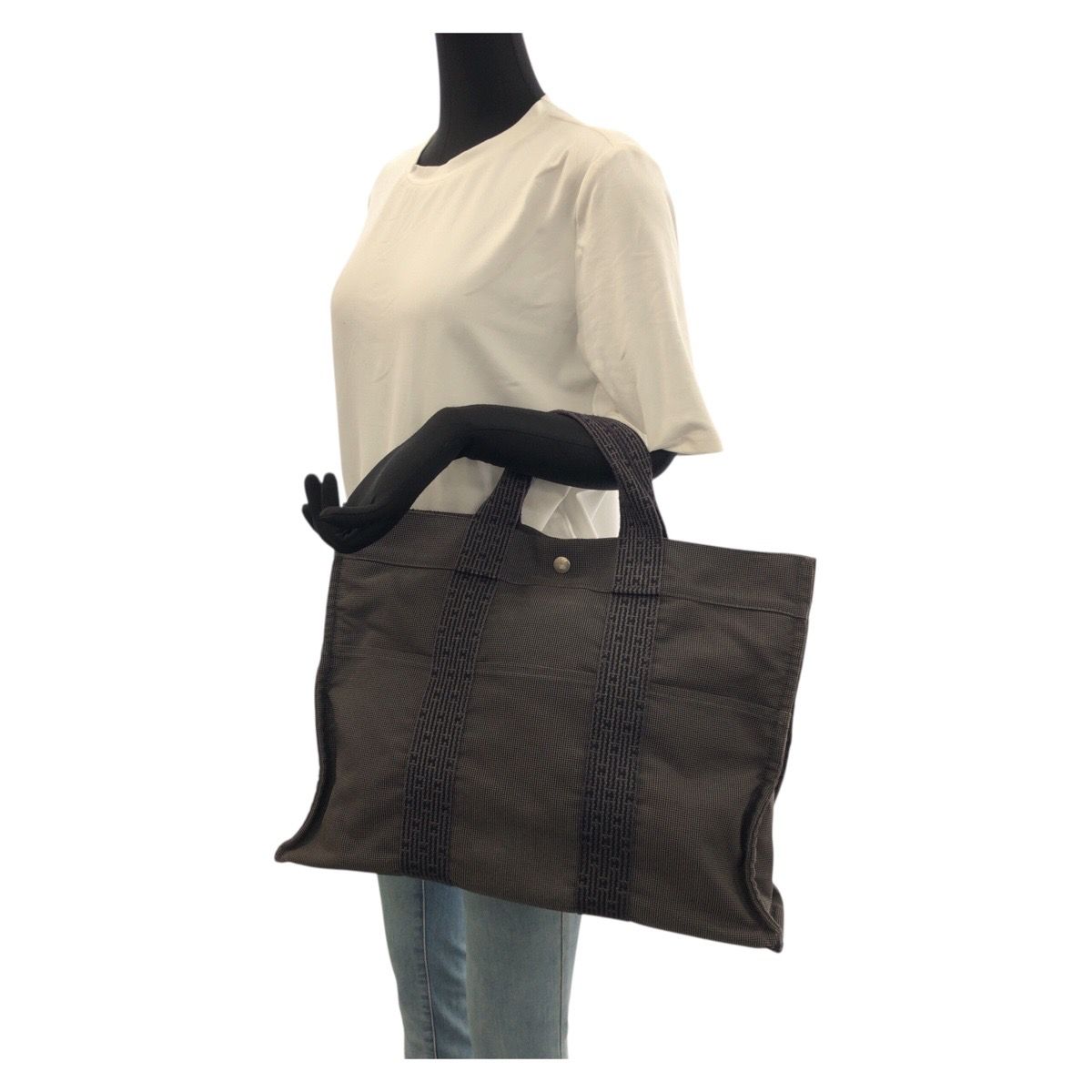 HERMES エルメス エールライン MM グレー シルバー金具 キャンバス
