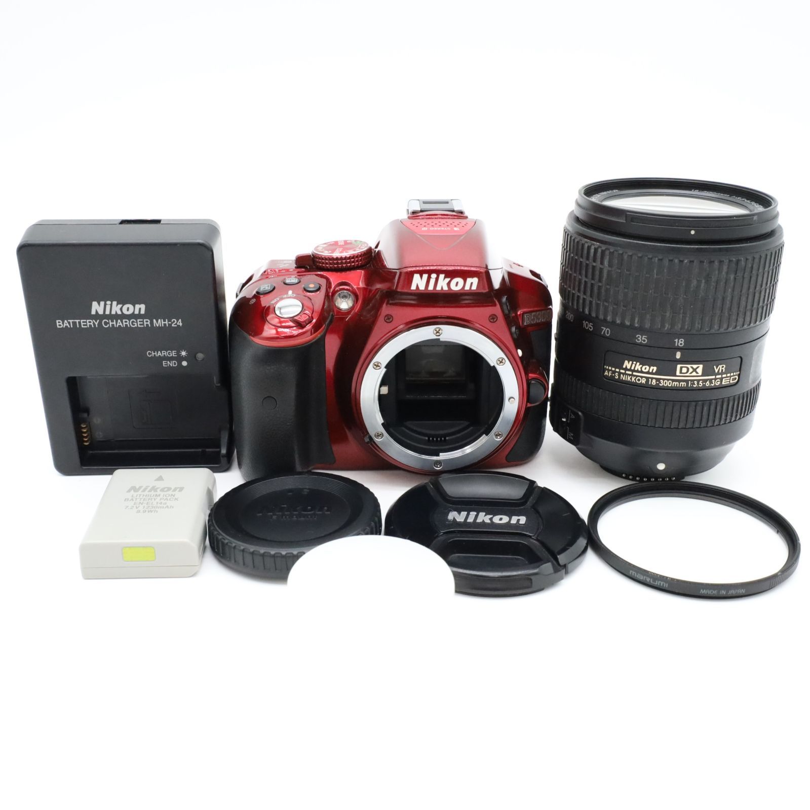 Nikon D5300 ボディ レンズセット AF-S18ｰ300㎜ デジタル一眼レフ 2400万画素 レッド 動作確認済 ニコン #S029024