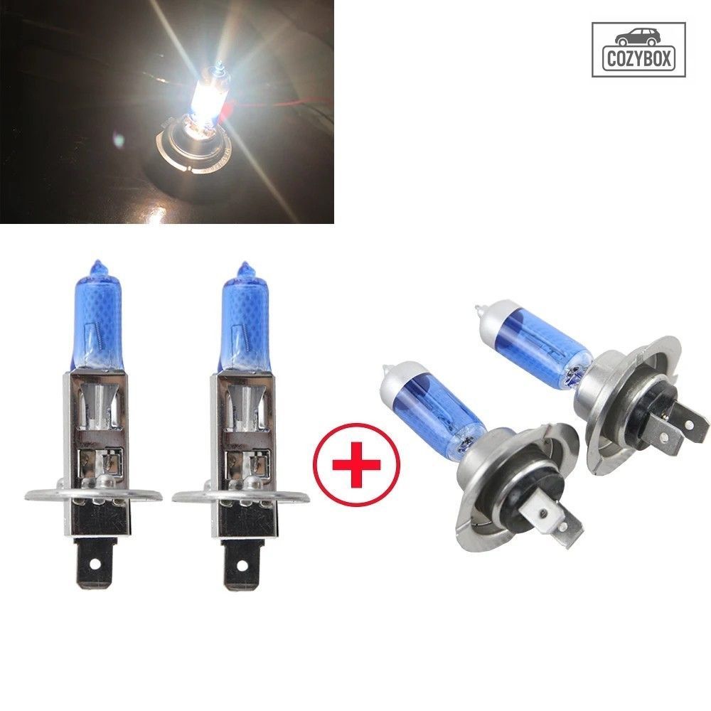 6500K ホワイト H1 H7 ハイビーム ロービーム 55 ワット 12V ガスハロゲン ヘッドライ