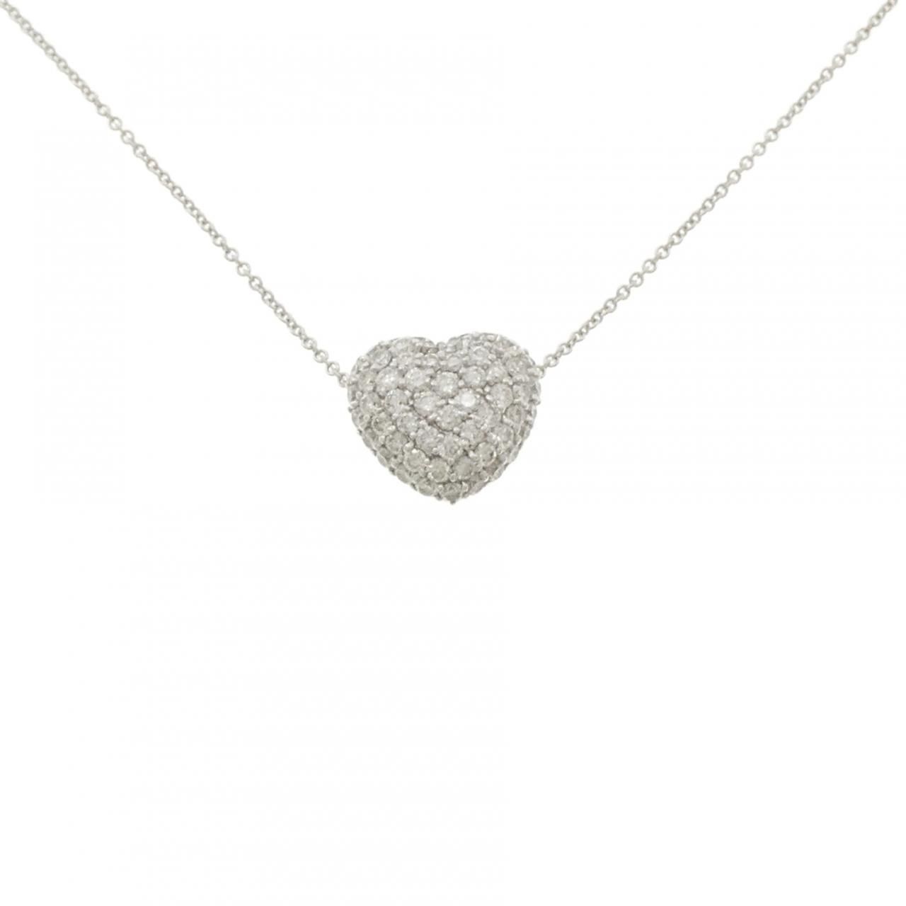 K18WG ハート パヴェ ダイヤモンド ネックレス 1.00CT